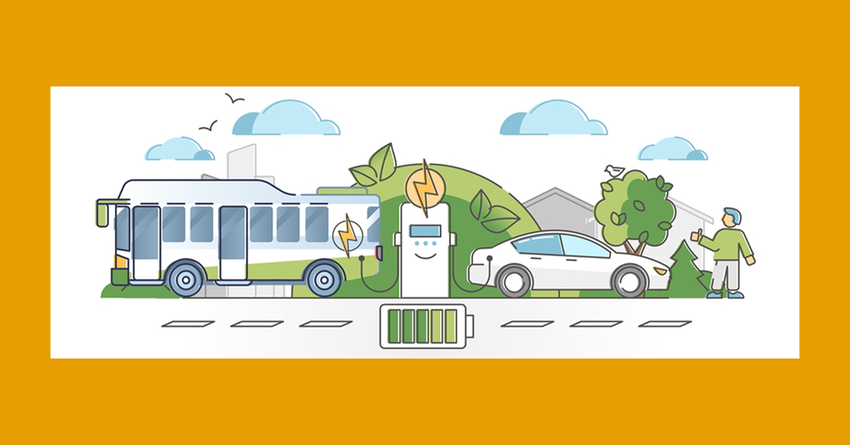 Vector images of battery-power vehicles charging.